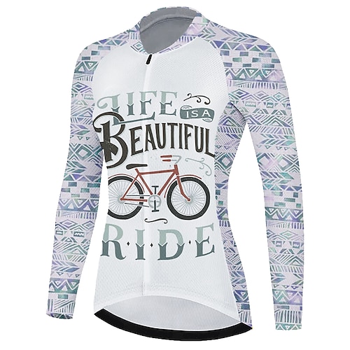 

21Grams Women's Cycling Jersey Long Sleeve Bike Jersey Top with 3 Rear Pockets Mountain Bike MTB Road Bike Cycling Breathable Quick Dry Moisture Wicking Reflective Strips White Graphic Spandex Sports