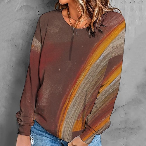 

Women's Sweatshirt Pullover Retro Brown Graphic Geometric Tie Dye Casual Round Neck Long Sleeve S M L XL 2XL 3XL / Winter