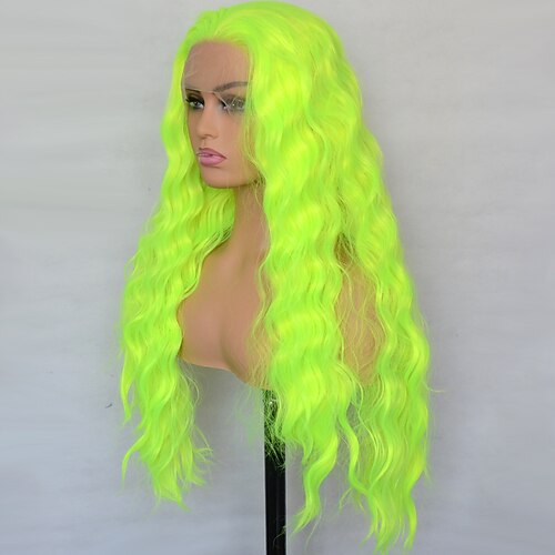 

Yellow Green Synthetic Lace Front Curly Wig Heat Resistant Fiber Natural Hairline Cosplay For Women