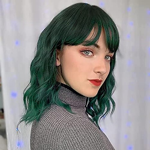 

Synthetic Wig Water Wave With Ponytail Machine Made Wig 26 inch Green Synthetic Hair Women's Adjustable Color GradientHigh Quality Green