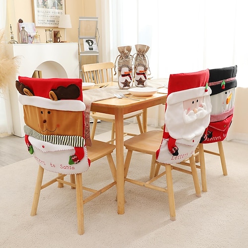 

Christmas Chair Cover Flannel Christmas Dining Chairs Back Cover Santa Elk Chair Slipcover Suit for Kitchen Dining Room Hotel Xmas Holiday Party Decor