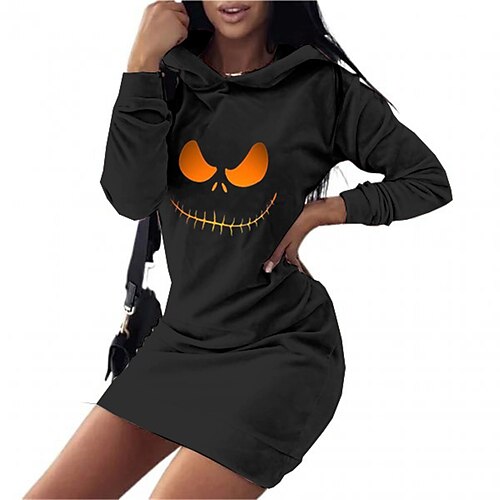 

Women's Hoodie Dress Shift Dress Black Long Sleeve Pumpkin Pocket Winter Fall Autumn Hooded Christmas 2022 S M L XL XXL 3XL