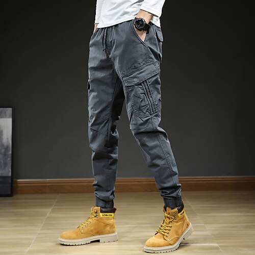 

Men's Cargo Pants Trousers Work Pants Drawstring Elastic Waist Multi Pocket Solid Colored Comfort Breathable Casual Daily Streetwear Sports Fashion ArmyGreen Khaki Micro-elastic / Elasticity