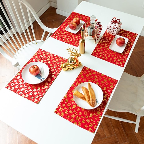 

Christmas Stars Placemat Red Table Mat Placemats for Dining Table Decor Double Layer Xmas Decoration Winter