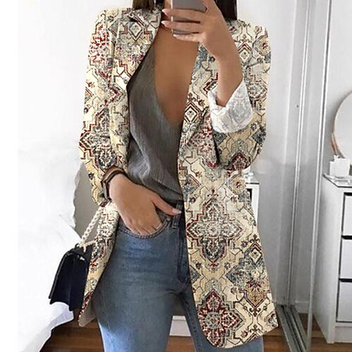 

Women's Blazer Breathable Comfortable Office Work Office / Career Vacation Print Open Front Turndown OL Style Elegant Modern Office / career Floral Regular Fit Outerwear Long Sleeve Winter Fall Light