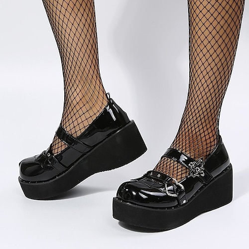 

Women's Lolita Shoes Daily Lolita Summer Wedge Heel Round Toe Vintage Casual Synthetics Buckle Solid Colored Black