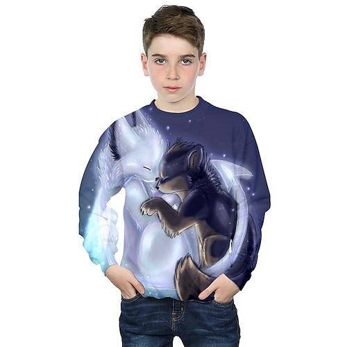

Kids Boys Sweatshirt Animal Outdoor 3D Print Long Sleeve Crewneck Active 3-12 Years Winter Blue