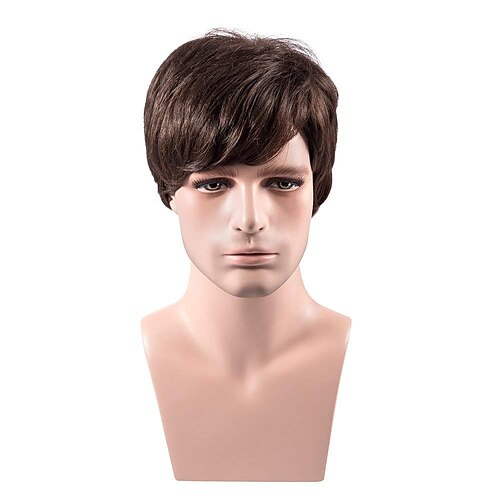 

Mens Wig Dark Brown Natural Looking Short Wigs with Wig Cap for Daily Halloween Wear and Formal Occasions Dark Brown