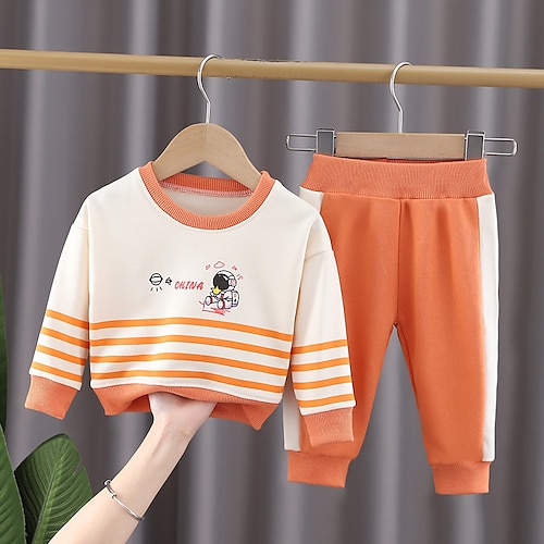 

Kids Boys Hoodie Pants Clothing Set 2 Pieces Long Sleeve Green Blue Orange Cartoon Street Vacation Cool Comfort 2-6 Years