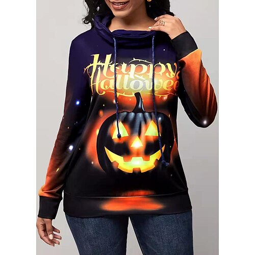 

Women's Sweatshirt Pullover Skull Pumpkin Print Halloween Weekend 3D Print Active Streetwear Hoodies Sweatshirts Black Orange