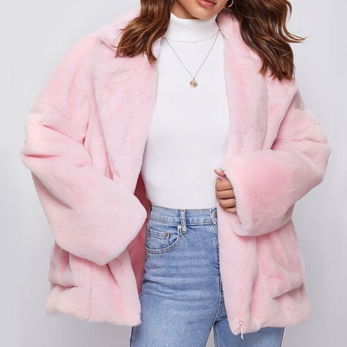 

Women's Coat Street Daily Holiday Fall Winter Regular Coat Regular Fit Windproof Breathable Streetwear Casual Comfortable Jacket Long Sleeve non-printing Solid Color Pocket Stylish Pink