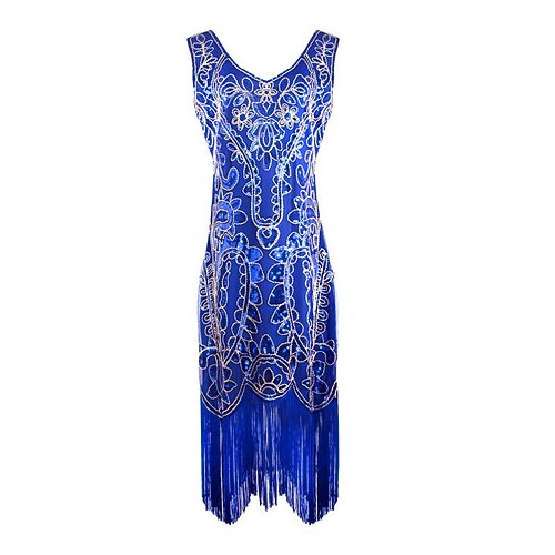 

Women's Party Dress Sequin Dress Midi Dress Blue Gold Sleeveless Print Sequins Tassel Fringe Fall Winter V Neck Vintage Party Party 2022 S M L XL XXL 3XL 4XL
