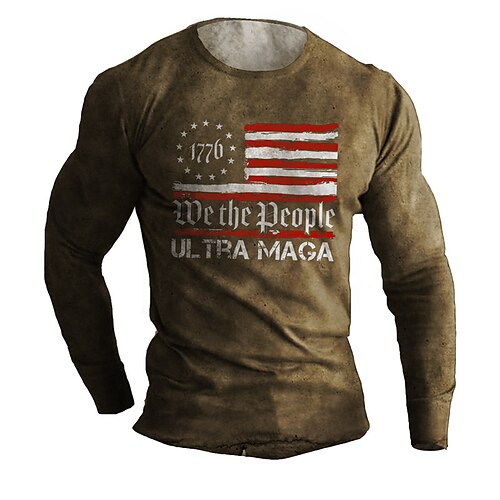 

Men's Unisex T shirt Tee Graphic Prints National Flag Crew Neck Brown 3D Print Outdoor Street Long Sleeve Print Clothing Apparel Basic Vintage Sports Designer