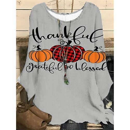 

Women's Plus Size Tops Blouse Shirt Skull Letter Print Long Sleeve Crewneck Casual Halloween Halloween Daily Polyester Fall Winter Yellow Orange