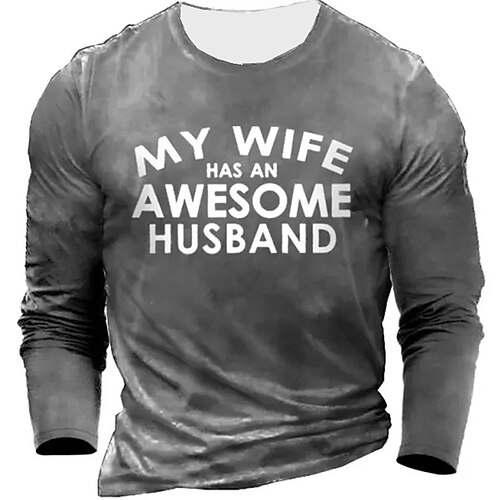 

Men's Unisex T shirt Tee Letter Graphic Prints Crew Neck Gray Long Sleeve 3D Print Outdoor Street Print Tops Basic Sports Designer Casual