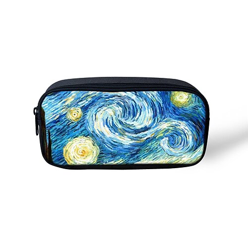 

Unisex Pencil Cases Polyester Zipper Cartoon Cat Floral Print Daily Office & Career Blue