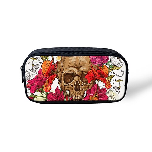 

Unisex Pencil Cases Polyester Zipper Cartoon Cat Floral Print Daily Office & Career Red