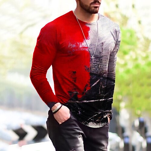 

Men's Unisex T shirt Tee Graphic Prints Rudder Crew Neck Red 3D Print Outdoor Street Long Sleeve Print Clothing Apparel Basic Sports Designer Casual