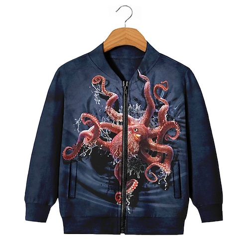 

Kids Boys Coat Outerwear Animal Long Sleeve Zipper Coat Daily Streetwear Sport Blue Winter Fall 3-12 Years