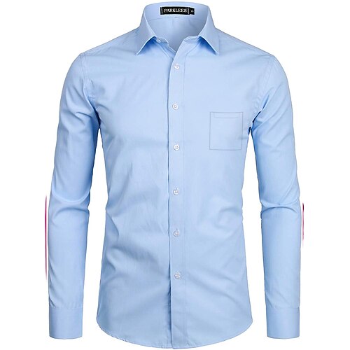 

Men's Shirt Dress Shirt Solid Colored Long Sleeve Party Tops Polyester Contemporary Business Basic Classic & Timeless Classic Collar Blue Purple Blushing Pink Fall Winter / Breathable/Wedding