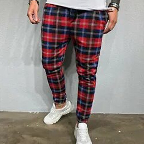 

Men's Joggers Trousers Casual Pants Plaid Drawstring Trousers Jogger Pants Drawstring Elastic Waist 3D Print Grid / Plaid Comfort Breathable Sports Outdoor Casual Daily Streetwear Designer Red