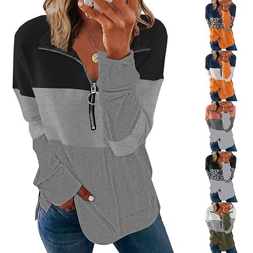 

Women's Hoodie Zip Up Color Block Basic Regular Winter