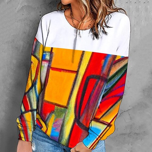 

Women's Sweatshirt Pullover Retro Red Graphic Geometric Tie Dye Casual Round Neck Long Sleeve S M L XL 2XL 3XL / Winter