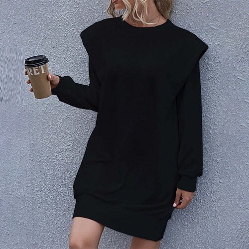 

Women's Casual Dress Hoodie Dress Short Mini Dress Black Gray Wine Long Sleeve Pure Color Pocket Fall Winter Crew Neck Casual Modern 2022 S M L XL XXL