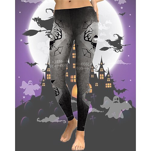 

Women's Tights Leggings Dark Yellow Black Grey Dark Brown Casual / Sporty Athleisure Halloween Leisure Sports Print Stretchy Full Length Tummy Control Graphic S M L XL / Skinny