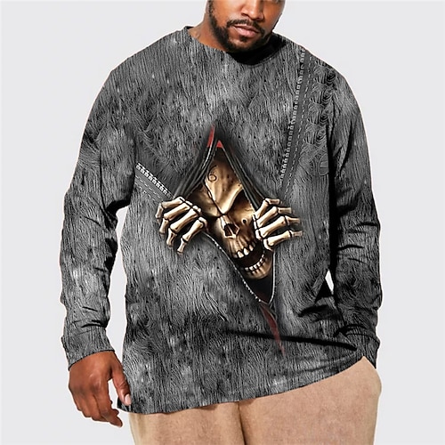 

Men's Plus Size T shirt Tee Big and Tall Skull Henley Spring & Fall Basic Designer Plus Size Comfortable Outdoor Street Tops