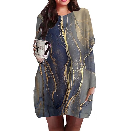 

Women's Plus Size Casual Dress Color Gradient Round Neck Long Sleeve Fall Winter Casual Short Mini Dress Causal Daily Dress