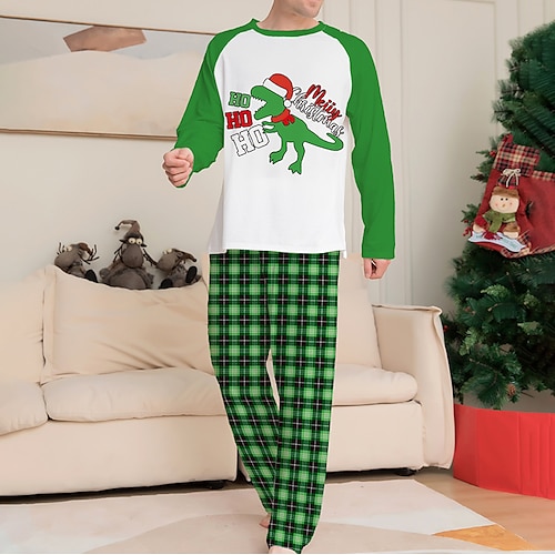 

Men's Christmas Pajamas Sleepwear Pajama Set Pajama Top and Pant 2 Pieces Cartoon Grid / Plaid Fashion Comfort Soft Home Christmas Bed Cotton Blend Breathable Crew Neck Long Sleeve Basic Winter Fall