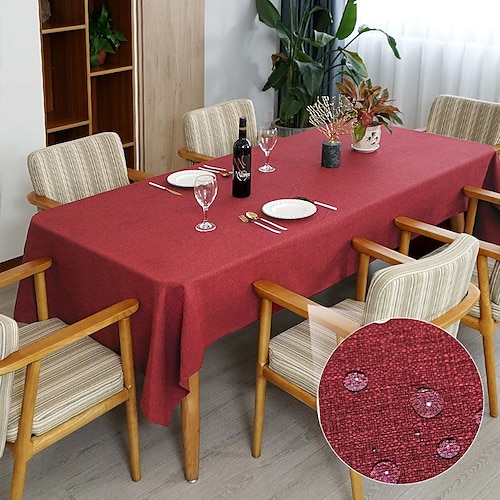 

WaterProof Christmas Tablecloth Winter Table Cloth for Rectangle Tables Xmas Red Holiday Farmhouse Rustic Party Outdoor Decor Christmas Table Cover