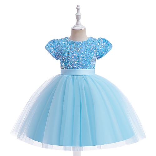 

Kids Girls' Dress Sequin A Line Dress Midi Dress Birthday Sequins Short Sleeve Beautiful Dress 3-10 Years Spring Blue Pink Wine