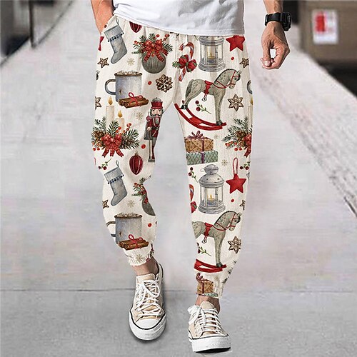 

Men's Christmas Pants Joggers Trousers Drawstring Elastic Waist 3D Print Star Graphic Prints Bell Comfort Breathable Christmas Casual Daily Streetwear Stylish White Micro-elastic