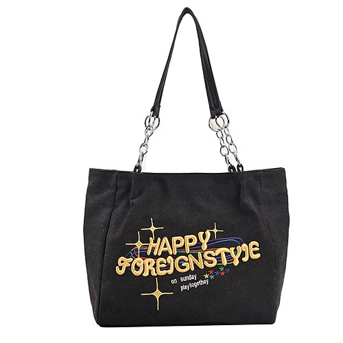

Women's Tote Canvas Zipper Geometric Daily Going out White Black Brown