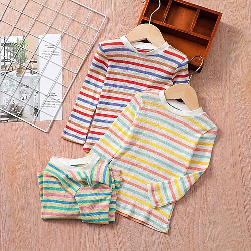 

Kids Girls' T shirt Stripe Daily Long Sleeve Fashion Cotton 3-6 Years Winter Green Yellow