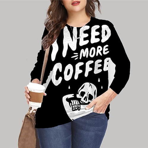 

Women's Plus Size Tops Pullover Sweatshirt Hoodie Sweatshirt Skull Letter Print Long Sleeve Crewneck Casual Halloween Halloween Daily Microfiber Fall Winter Black