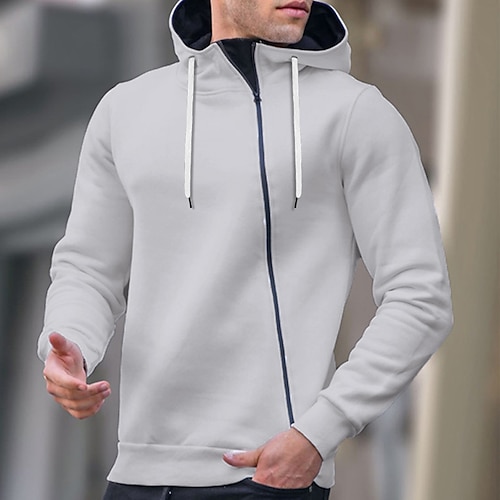 

Men's Full Zip Hoodie Jacket Blue Light gray Coffee White Black Hooded Solid Color Zipper Going out Streetwear Streetwear Cool Casual Winter Fall Clothing Apparel Hoodies Sweatshirts Long Sleeve