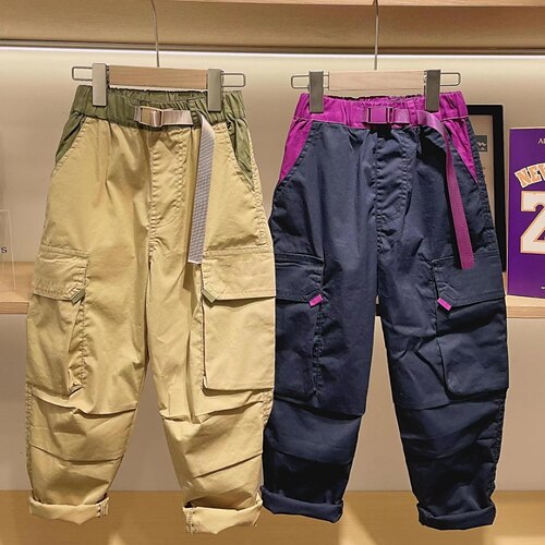 

Kids Boys Pants Solid Colored Active Outdoor Cotton 3-13 Years Winter Khaki