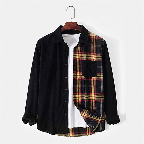 

Men's Shirt Overshirt Plaid Turndown Black Long Sleeve Print Daily Holiday Button-Down Tops Fashion Casual Comfortable Pocket