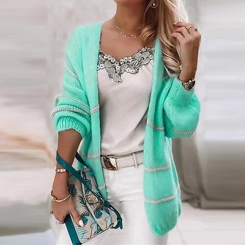 

Women's Cardigan Sweater Jumper Crochet Knit Knitted Color Block Open Front Stylish Casual Outdoor Daily Fall Winter Green Fuchsia S M L / Cotton / Long Sleeve
