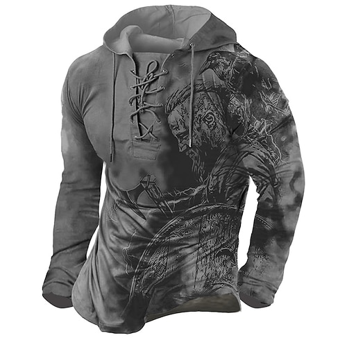 

Herren Unisex Hoodie Sweatshirt Kapuze Zur Seite fahren Grau Mit Kapuze Grafik-Drucke Vikinger mit Schnürung Bedruckt Casual Täglich Sport 3D-Druck Strassenmode Designer Casual Frühling Herbst