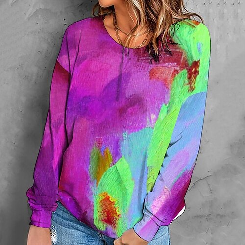

Women's Sweatshirt Pullover Retro Purple Graphic Geometric Tie Dye Casual Round Neck Long Sleeve S M L XL 2XL 3XL / Winter