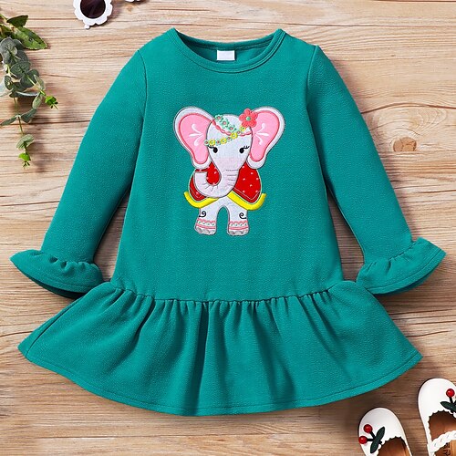 

vestido de niña pequeña animal vestido de una línea vacaciones diarias verde manga larga hermosos vestidos dulces otoño invierno ajuste regular 2-8 años