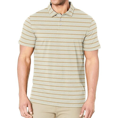 

Men's Collar Polo Shirt Golf Shirt Striped Turndown Khaki 3D Print Outdoor Street Short Sleeves Button-Down Print Clothing Apparel Fashion Designer Casual Breathable / Summer / Spring / Summer