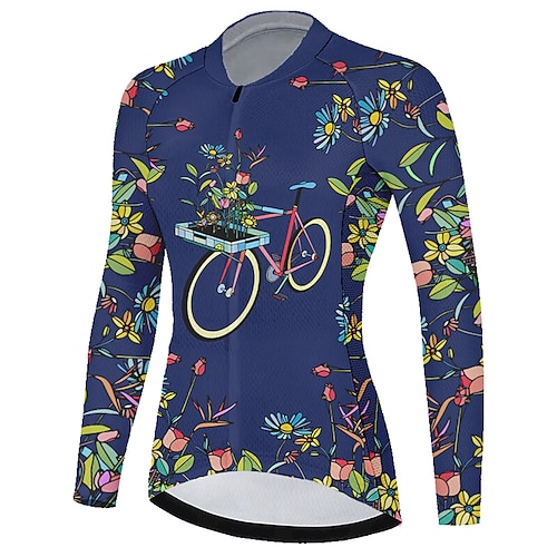 

21Grams Women's Cycling Jersey Long Sleeve Bike Top with 3 Rear Pockets Mountain Bike MTB Road Bike Cycling Breathable Quick Dry Moisture Wicking Reflective Strips Dark Blue Floral Botanical