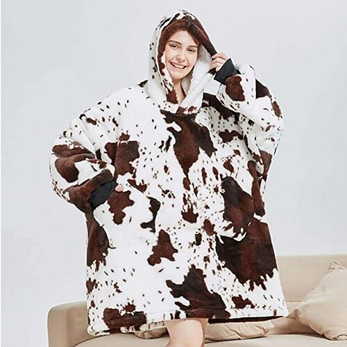 

Women's Couple's Pajamas Winter Nightgown Wearable Blanket Winter Hoodie Blanket Star Milk Cow Comfort Oversized Plush Home Bed Fleece Warm Hoodie Long Sleeve Pocket Winter Fall Brown / Pjs