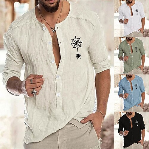 

Men's Shirt Graphic Spider web Crew Neck Green Blue Beige White Black Hot Stamping Outdoor Halloween Long Sleeve Button-Down Print Clothing Apparel Fashion Designer Casual Big and Tall / Spring