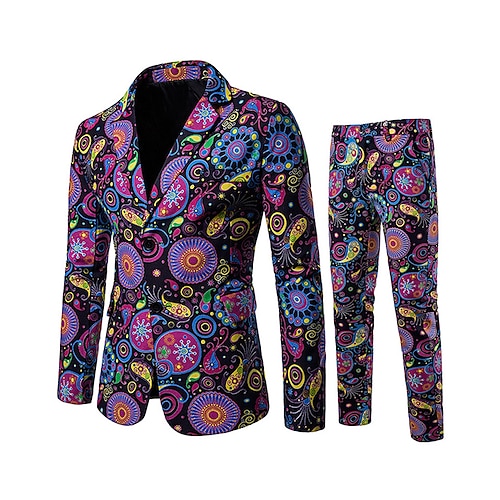 

Purple Men's Ugly Halloween Party Suits 2 Piece Patterned Tailored Fit Single Breasted Two-buttons 2022